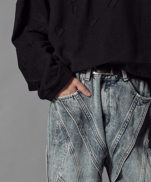 Theater code(シアターコード)の「Cutting Design Wide Denim Pants / カッティングデザイン ワイドデニムパンツメンズ(デニムパンツ・メンズ・ライトブルー・M/L)」の5枚目の写真