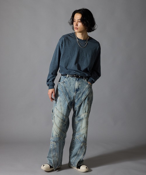 Theater code(シアターコード)の「Cutting Design Wide Denim Pants / カッティングデザイン ワイドデニムパンツメンズ(デニムパンツ・メンズ・ライトブルー・M/L)」の17枚目の写真