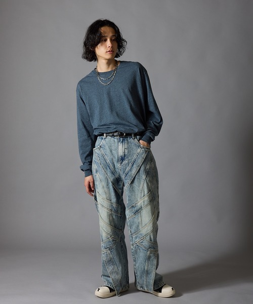 Theater code(シアターコード)の「Cutting Design Wide Denim Pants / カッティングデザイン ワイドデニムパンツメンズ(デニムパンツ・メンズ・ライトブルー・M/L)」の18枚目の写真