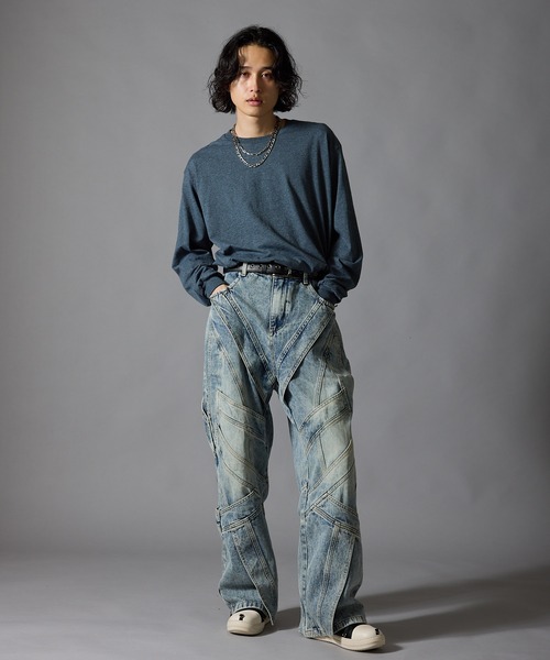 Theater code(シアターコード)の「Cutting Design Wide Denim Pants / カッティングデザイン ワイドデニムパンツメンズ(デニムパンツ・メンズ・ライトブルー・M/L)」の15枚目の写真