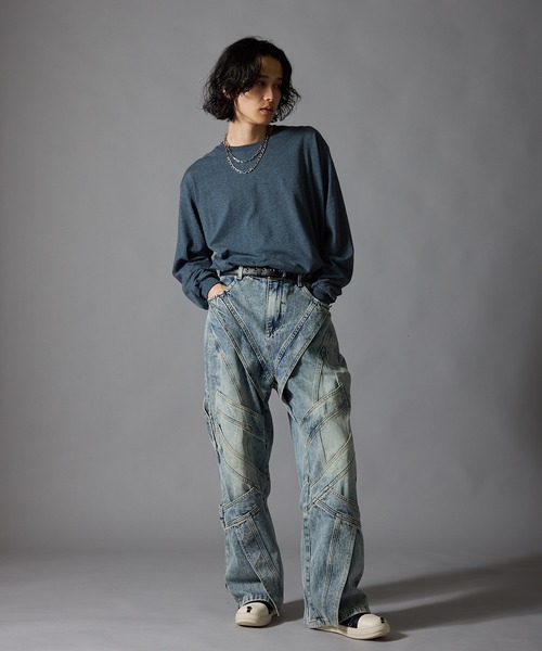 Theater code(シアターコード)の「Cutting Design Wide Denim Pants / カッティングデザイン ワイドデニムパンツメンズ(デニムパンツ・メンズ・ライトブルー・M/L)」の16枚目の写真