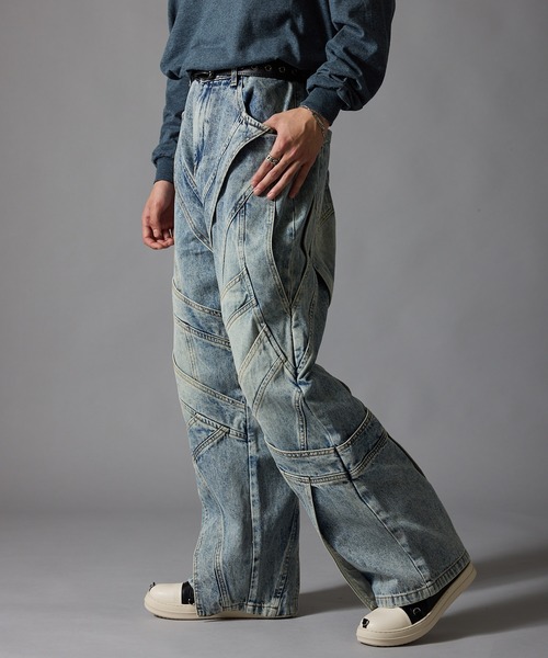 Theater code(シアターコード)の「Cutting Design Wide Denim Pants / カッティングデザイン ワイドデニムパンツメンズ(デニムパンツ・メンズ・ライトブルー・M/L)」の12枚目の写真