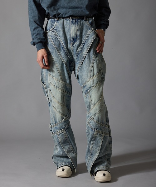 Theater code(シアターコード)の「Cutting Design Wide Denim Pants / カッティングデザイン ワイドデニムパンツメンズ(デニムパンツ・メンズ・ライトブルー・M/L)」の9枚目の写真