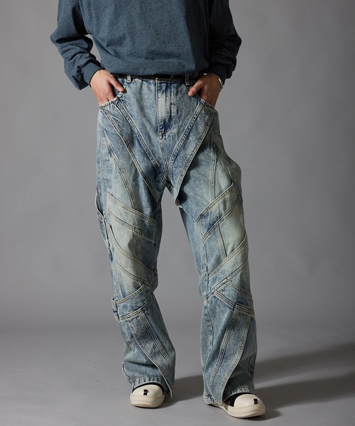 Theater code(シアターコード)の「Cutting Design Wide Denim Pants / カッティングデザイン ワイドデニムパンツメンズ(デニムパンツ・メンズ・ライトブルー・M/L)」の10枚目の写真