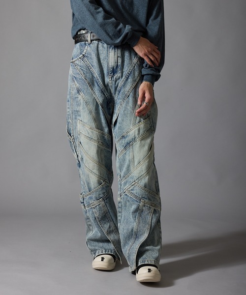 Theater code(シアターコード)の「Cutting Design Wide Denim Pants / カッティングデザイン ワイドデニムパンツメンズ(デニムパンツ・メンズ・ライトブルー・M/L)」の8枚目の写真