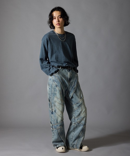 Theater code(シアターコード)の「Cutting Design Wide Denim Pants / カッティングデザイン ワイドデニムパンツメンズ(デニムパンツ・メンズ・ライトブルー・M/L)」の14枚目の写真