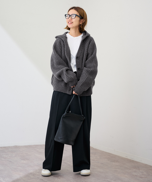 FRAMeWORK（フレームワーク）の「WOOLフードカーディガン（カーディガン/ボレロ・レディース・チャコールグレー/ホワイト・FREE）」の7枚目の写真