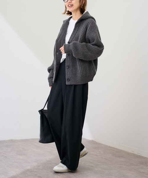 FRAMeWORK（フレームワーク）の「WOOLフードカーディガン（カーディガン/ボレロ・レディース・チャコールグレー/ホワイト・FREE）」の16枚目の写真