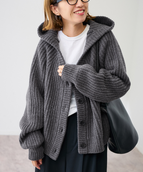 FRAMeWORK（フレームワーク）の「WOOLフードカーディガン（カーディガン/ボレロ・レディース・チャコールグレー/ホワイト・FREE）」の18枚目の写真