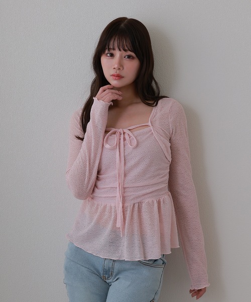M DOLLY(エムドリー)の「sheer gioia ribbon peplum tops / シアージョイアリボンペプラムトップス(その他トップス・レディース・ブラック/ピンク・FREE)」の9枚目の写真