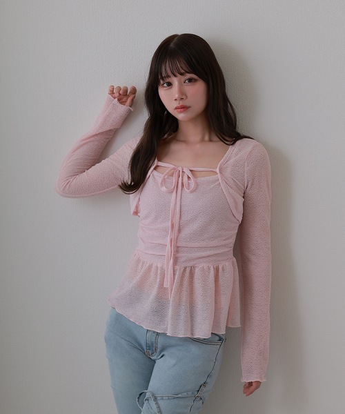 M DOLLY(エムドリー)の「sheer gioia ribbon peplum tops / シアージョイアリボンペプラムトップス(その他トップス・レディース・ブラック/ピンク・FREE)」の10枚目の写真