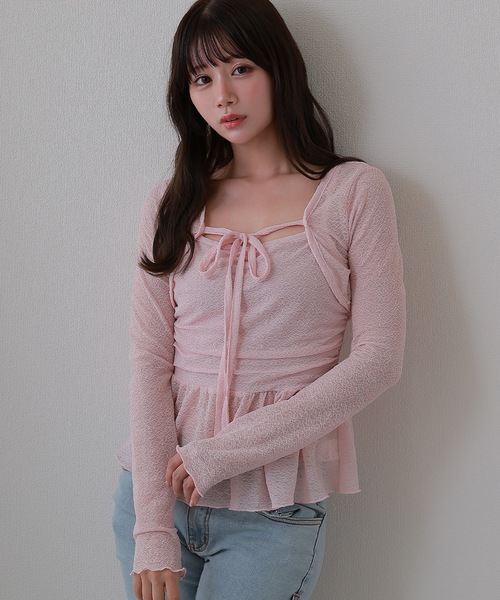 M DOLLY(エムドリー)の「sheer gioia ribbon peplum tops / シアージョイアリボンペプラムトップス(その他トップス・レディース・ブラック/ピンク・FREE)」の11枚目の写真