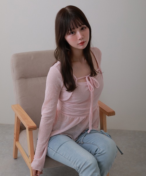 M DOLLY(エムドリー)の「sheer gioia ribbon peplum tops / シアージョイアリボンペプラムトップス(その他トップス・レディース・ブラック/ピンク・FREE)」の12枚目の写真