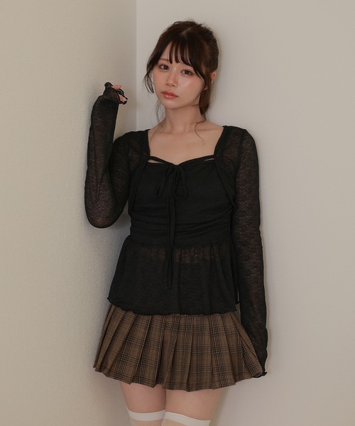 M DOLLY(エムドリー)の「sheer gioia ribbon peplum tops / シアージョイアリボンペプラムトップス(その他トップス・レディース・ブラック/ピンク・FREE)」の6枚目の写真
