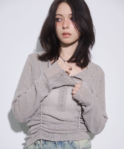 ENVYM（アンビー）の「ヘンリーネックドロストニット（ニット/セーター・レディース・レッド/ブラック/グレー・FREE）」の16枚目の写真