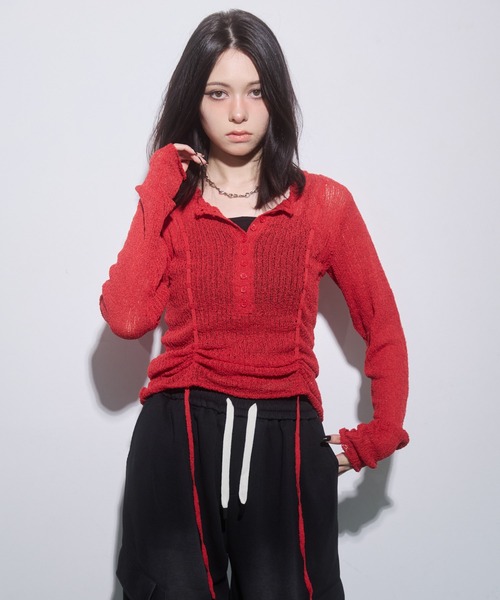 ENVYM（アンビー）の「ヘンリーネックドロストニット（ニット/セーター・レディース・レッド/ブラック/グレー・FREE）」の21枚目の写真