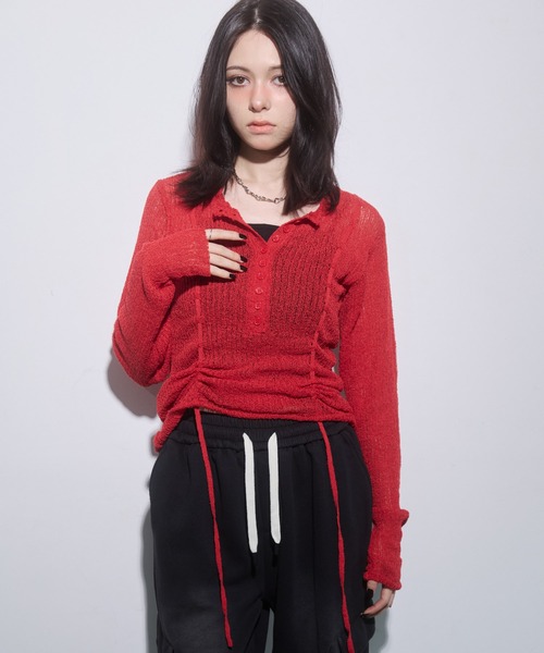 ENVYM（アンビー）の「ヘンリーネックドロストニット（ニット/セーター・レディース・レッド/ブラック/グレー・FREE）」の19枚目の写真