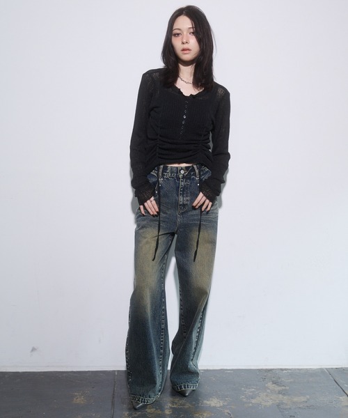 ENVYM（アンビー）の「ヘンリーネックドロストニット（ニット/セーター・レディース・レッド/ブラック/グレー・FREE）」の10枚目の写真