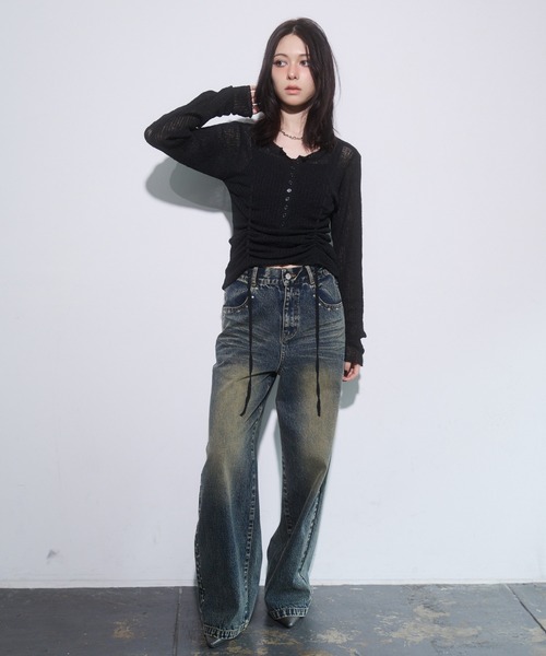 ENVYM（アンビー）の「ヘンリーネックドロストニット（ニット/セーター・レディース・レッド/ブラック/グレー・FREE）」の11枚目の写真