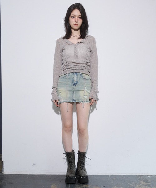 ENVYM（アンビー）の「ヘンリーネックドロストニット（ニット/セーター・レディース・レッド/ブラック/グレー・FREE）」の17枚目の写真