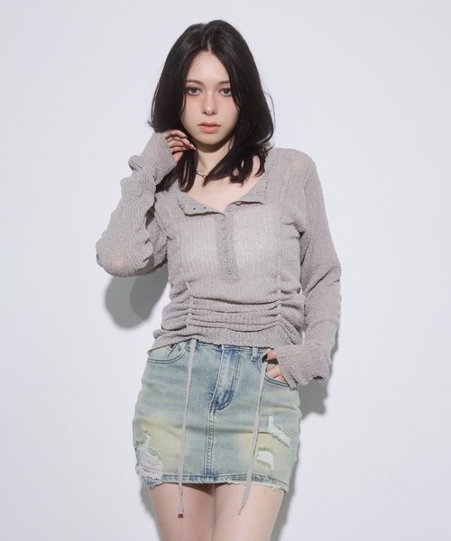 ENVYM（アンビー）の「ヘンリーネックドロストニット（ニット/セーター・レディース・レッド/ブラック/グレー・FREE）」の13枚目の写真