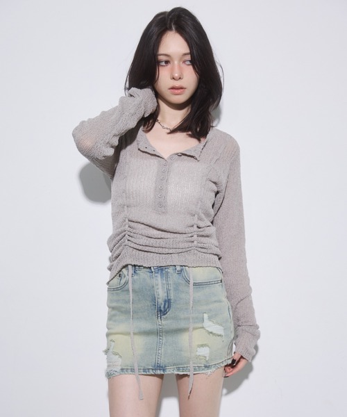 ENVYM（アンビー）の「ヘンリーネックドロストニット（ニット/セーター・レディース・レッド/ブラック/グレー・FREE）」の14枚目の写真