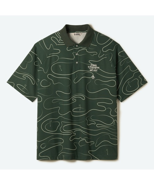 penguin BY MUNSINGWEAR（ペンギン バイ マンシングウェア）の「GOLF COURSE PRINT STRETCH GAME HALF SHIRT　半袖ストレッチポロシャツ ゴルフウェア（ポロシャツ・メンズ・ブラック/グリーン・M/L/XL）」の2枚目の写真