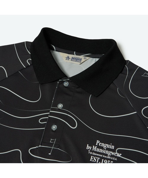penguin BY MUNSINGWEAR（ペンギン バイ マンシングウェア）の「GOLF COURSE PRINT STRETCH GAME HALF SHIRT　半袖ストレッチポロシャツ ゴルフウェア（ポロシャツ・メンズ・ブラック/グリーン・M/L/XL）」の4枚目の写真