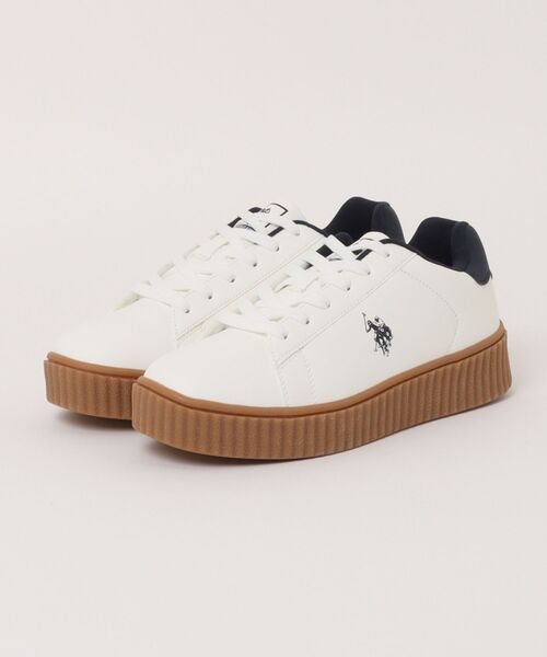 U.S. POLO ASSN.(ユーエスポロアッスン)の「【U.S. POLO ASSN./ユーエスポロアッスン】【上質なPUレザーの高級感】厚底ボリュームソール ワンポイント ローカットスニーカー(スニーカー・メンズ・ホワイト/ネイビー/ブラック・25cm/25.5cm/26cm/26.5cm/27cm)」の3枚目の写真