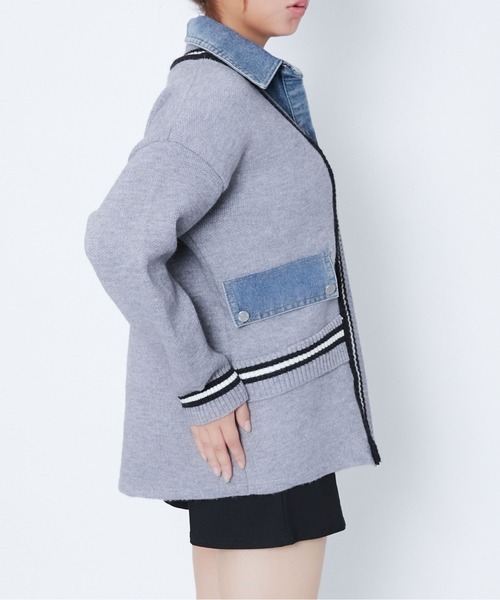 GORGE(ゴージ)の「《ライン切替×デニムコンビ》カジュアル ニットジャケット ブルゾン風アウター 秋冬(ニット/セーター・レディース・アイボリー/グレー/ブラック・F)」の7枚目の写真