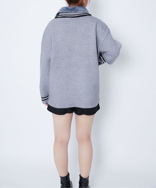 GORGE(ゴージ)の「《ライン切替×デニムコンビ》カジュアル ニットジャケット ブルゾン風アウター 秋冬(ニット/セーター・レディース・アイボリー/グレー/ブラック・F)」の9枚目の写真