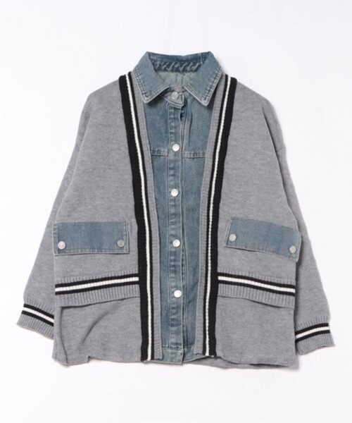 GORGE(ゴージ)の「《ライン切替×デニムコンビ》カジュアル ニットジャケット ブルゾン風アウター 秋冬(ニット/セーター・レディース・アイボリー/グレー/ブラック・F)」の10枚目の写真