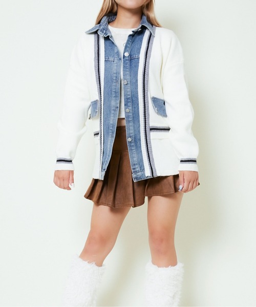 GORGE(ゴージ)の「《ライン切替×デニムコンビ》カジュアル ニットジャケット ブルゾン風アウター 秋冬(ニット/セーター・レディース・アイボリー/グレー/ブラック・F)」の11枚目の写真