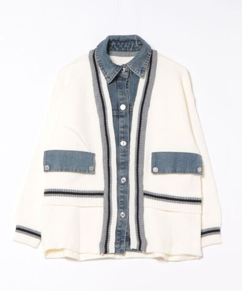 GORGE(ゴージ)の「《ライン切替×デニムコンビ》カジュアル ニットジャケット ブルゾン風アウター 秋冬(ニット/セーター・レディース・アイボリー/グレー/ブラック・F)」の12枚目の写真