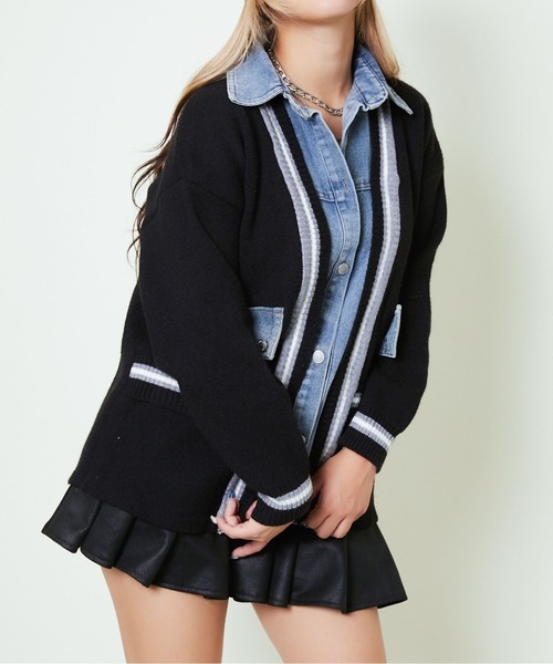 GORGE(ゴージ)の「《ライン切替×デニムコンビ》カジュアル ニットジャケット ブルゾン風アウター 秋冬(ニット/セーター・レディース・アイボリー/グレー/ブラック・F)」の18枚目の写真