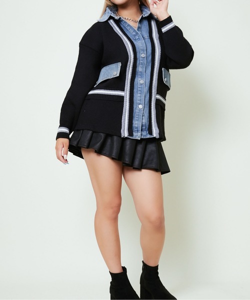 GORGE(ゴージ)の「《ライン切替×デニムコンビ》カジュアル ニットジャケット ブルゾン風アウター 秋冬(ニット/セーター・レディース・アイボリー/グレー/ブラック・F)」の17枚目の写真