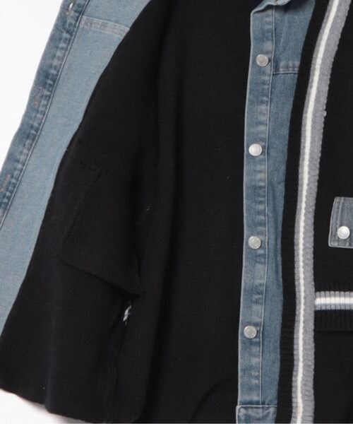 GORGE(ゴージ)の「《ライン切替×デニムコンビ》カジュアル ニットジャケット ブルゾン風アウター 秋冬(ニット/セーター・レディース・アイボリー/グレー/ブラック・F)」の15枚目の写真