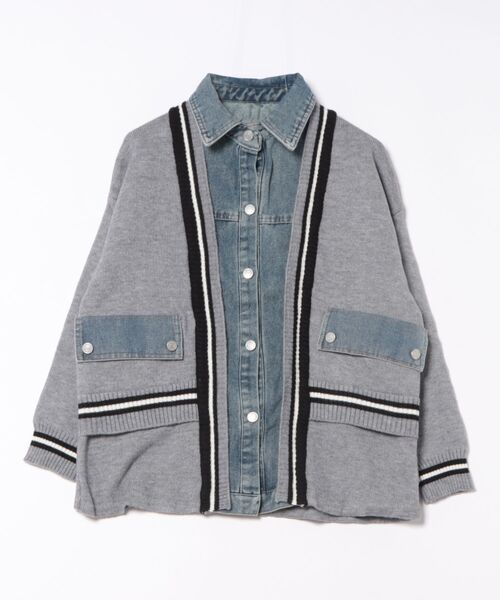 GORGE(ゴージ)の「《ライン切替×デニムコンビ》カジュアル ニットジャケット ブルゾン風アウター 秋冬(ニット/セーター・レディース・アイボリー/グレー/ブラック・F)」の13枚目の写真