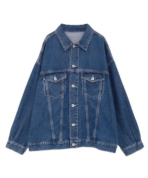 earth music&ecology(アースミュージックアンドエコロジー)の「ビッグデニムジャケット(デニムジャケット・レディース・ライトインディゴブルー/インディゴブルー・FREE)」の3枚目の写真