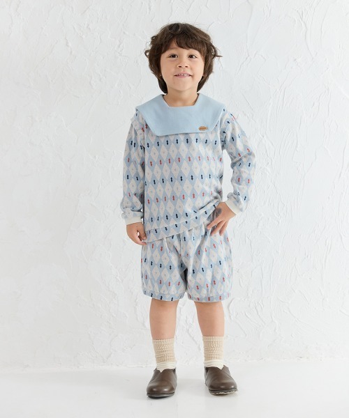 moimoln(モイモルン)の「【日本限定販売】【セットアップ】配色セーラーカラーダイヤ柄トップス&パンツ(セットアップ・キッズ・ライトブルー・80cm/90cm/100cm/110cm/120cm/130cm)」の16枚目の写真