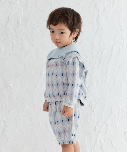moimoln(モイモルン)の「【日本限定販売】【セットアップ】配色セーラーカラーダイヤ柄トップス&パンツ(セットアップ・キッズ・ライトブルー・80cm/90cm/100cm/110cm/120cm/130cm)」の12枚目の写真