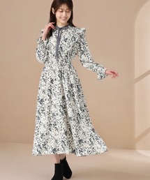 プリーツフリルフラワーワンピース