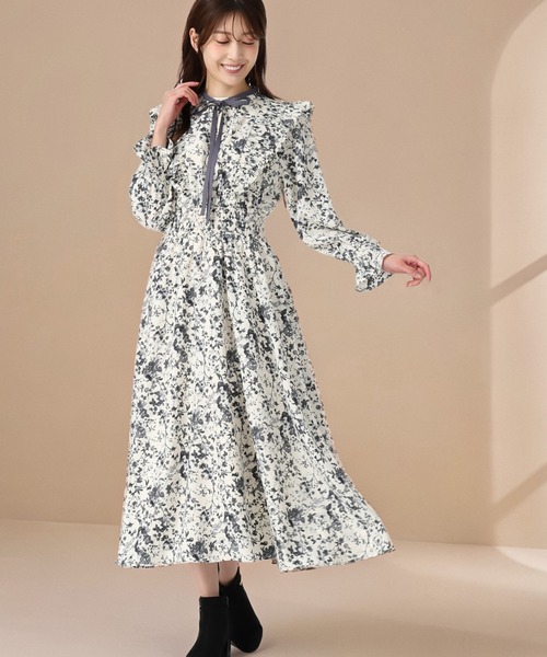 MISCH MASCH(ミッシュマッシュ)の「プリーツフリルフラワーワンピース(ワンピース・レディース・アイボリー/ピンク・M/S)」の1枚目の写真