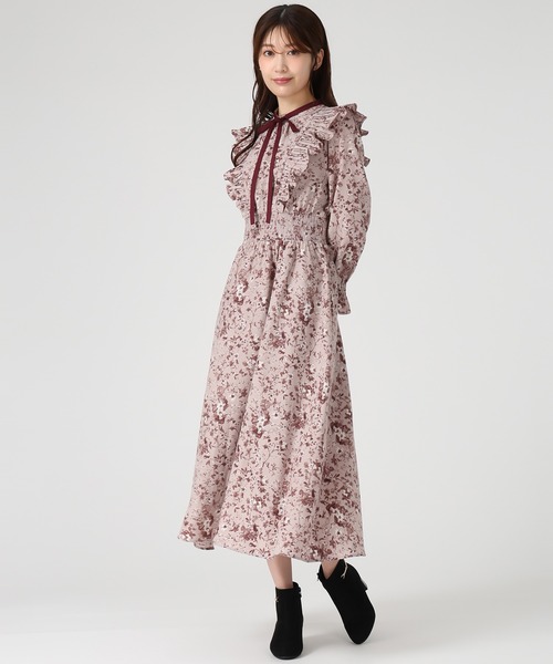 MISCH MASCH(ミッシュマッシュ)の「プリーツフリルフラワーワンピース(ワンピース・レディース・アイボリー/ピンク・M/S)」の6枚目の写真