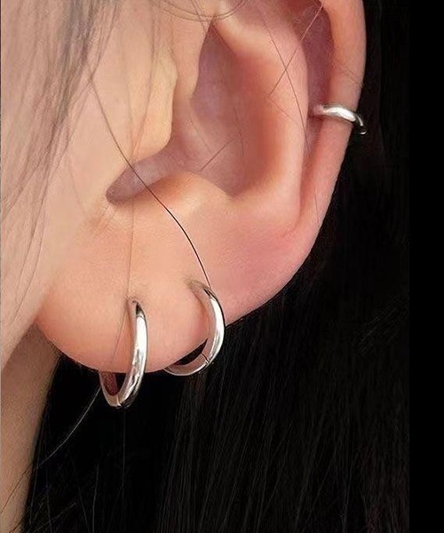 ARCHIVER(アーカイバ)の「【Bz】フープリングピアス8mm10mm12mm/3点セットペア/両耳用(LEY)(ピアス(両耳用)・レディース・シルバー・FREE)」の2枚目の写真