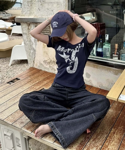 MAISON DE THERESE（メゾン ド テレーズ）の「ロゴプリント半袖Tシャツ（Tシャツ/カットソー・レディース・ネイビー/イエロー/ホワイト/グレー・FREE）」の14枚目の写真