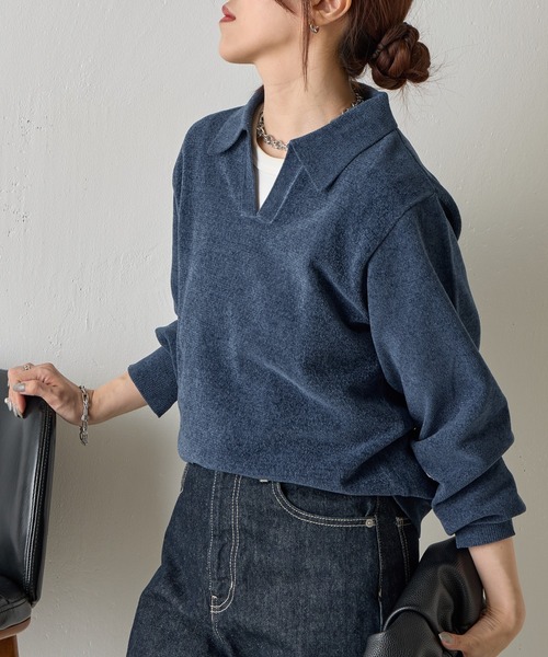 COLONY 2139（コロニートゥーワンスリーナイン）の「ベロアモールスキッパーポロニット（ニット/セーター・レディース・グレー/ブルー/レッド/ベージュ/ブラック・FREE）」の4枚目の写真