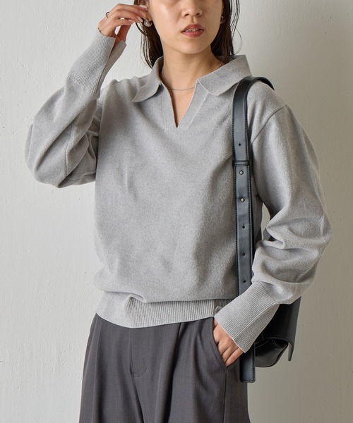 COLONY 2139（コロニートゥーワンスリーナイン）の「ベロアモールスキッパーポロニット（ニット/セーター・レディース・グレー/ブルー/レッド/ベージュ/ブラック・FREE）」の14枚目の写真