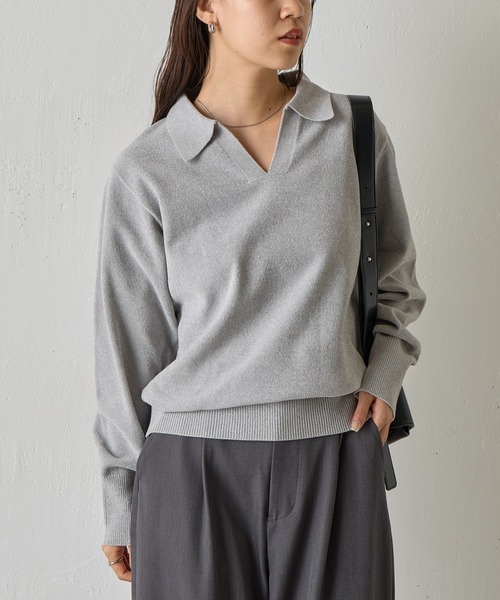 COLONY 2139（コロニートゥーワンスリーナイン）の「ベロアモールスキッパーポロニット（ニット/セーター・レディース・グレー/ブルー/レッド/ベージュ/ブラック・FREE）」の15枚目の写真