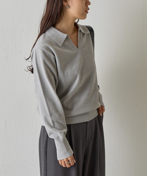 COLONY 2139（コロニートゥーワンスリーナイン）の「ベロアモールスキッパーポロニット（ニット/セーター・レディース・グレー/ブルー/レッド/ベージュ/ブラック・FREE）」の16枚目の写真